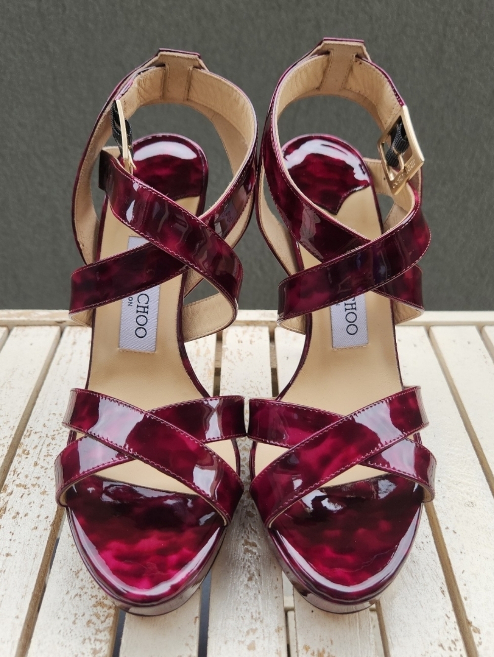 Jimmy Choo Vamp Sandals in raspberry tortoiseshell